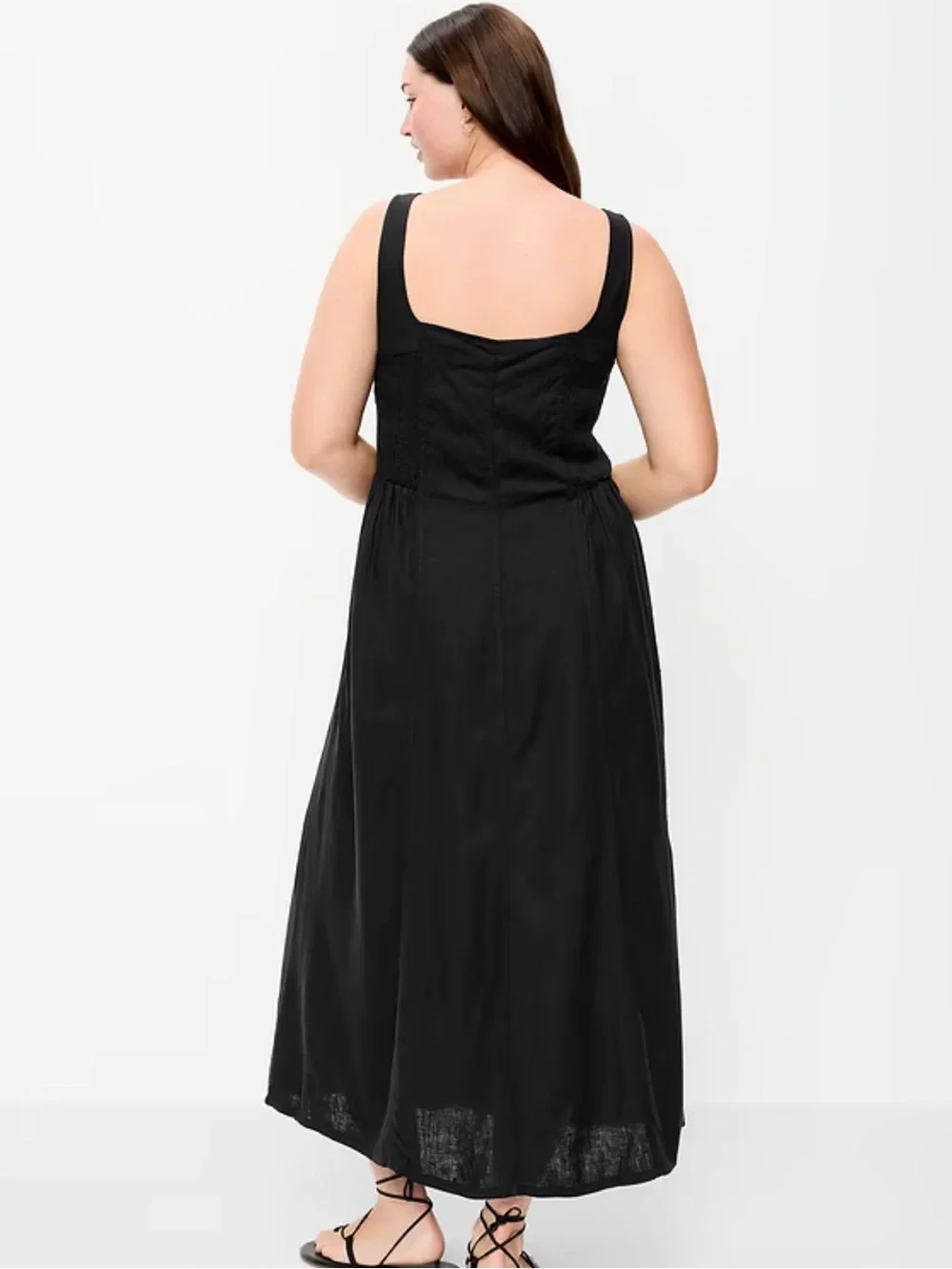 Old Navy Linen Square-Neck Midi Dress - Picture 2 of 6